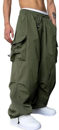 Oanviso Pantalones para Hombre Transpirables Pantalones de Carga Vintage Pantalones de Chándal Sueltos Color Sólido Pantalón Deportivos Casual Baggy Pantalón A Ejercito Verde 3XL
