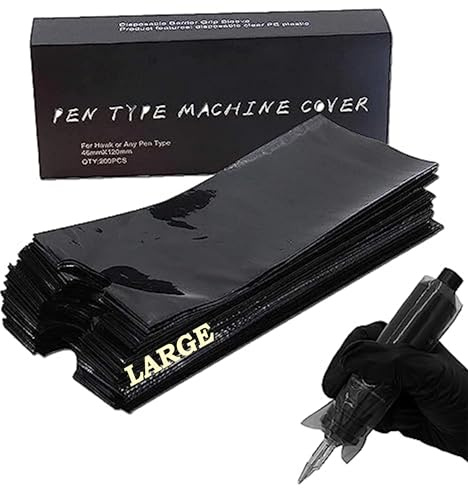 Unihuby 200Pcs Black Tattoo Machine & Pen Covers - Waterproof, Large Size