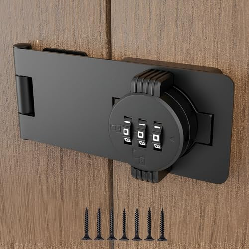 Keyless Combination Lock 3-Digit Combination Lock for Doors Twist Knob Hasp Latch Lock with Password Code Zinc Alloy Door Latch for Kitchen Drawers, Cabinets, Cupboard (Black)