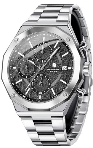 SAPPHERO Relojes Hombre Cuarzo AnalóGico CronóGrafo 50M Impermeable Acero Inoxidable Negocios Elegante Regalo para Hombre