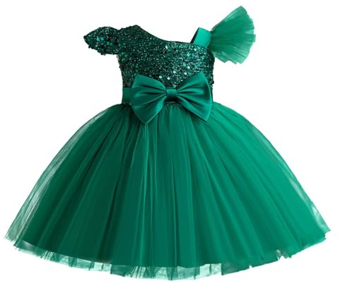 AIEOE Bambina Vestito da Principessa con Cerniera Farfalla Fiocco Abito Invernale Battesimo Ragazze per 4 Anni Verde