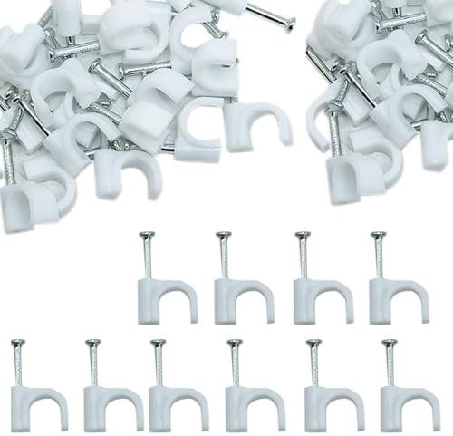 600Pcs Cable Clips, Cable Clips White 6 Size(3.5mm 4mm 5mm 6mm 7mm 8mm), Used for ethernet Cable, Telephone line, TV Cable