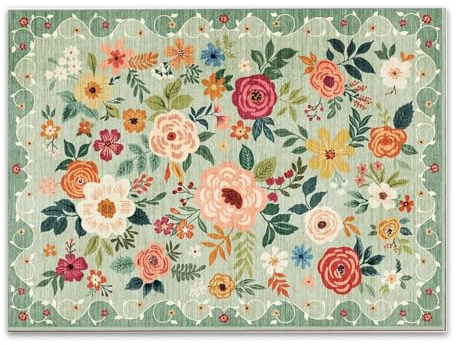 Cunegra Bohemian Floral Rug with Non-Slip Backing, Soft Boho Area Rug for Bedroom and Living Room, Decorative Small Rugs for Bedroom with Crystal Velvet Material