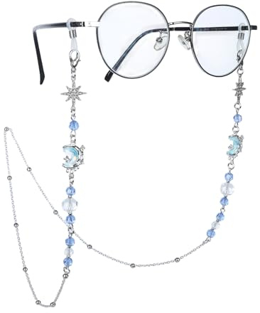 COSUCOS Silver Moon Eyeglass Chain Holder, Celestial Eyewear Retainer Strap