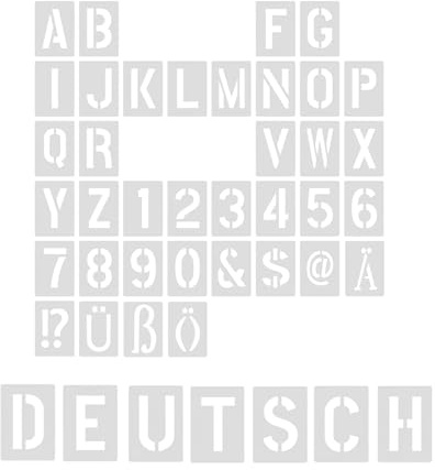 JOVYTH 43 Pezzi Stencil Lettere e Numeri, Verniciabile e Spruzzabile, Stencil Riutilizzabile per Pittura DIY Graffiti, 7,2x5cm, Tedesco