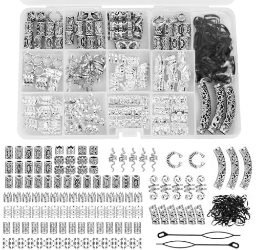 219 stycken vikingskäggpärlor-set, nordiska runpärlor för hår och skägg, dreadlocks-smycken & gör-det-själv-halsband, hårsmycken för män och kvinnor
