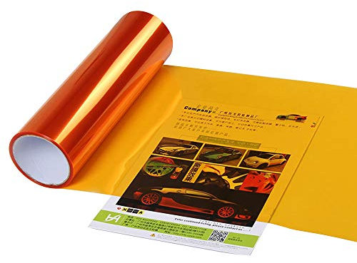 XUPHINX Autocollant léger pour Voiture, Auto-adhésif Autocollant léger pour Voiture Feuille de Film de Vinyle teinté de Phare de feu antibrouillard fumée, Orange, 30x60cm