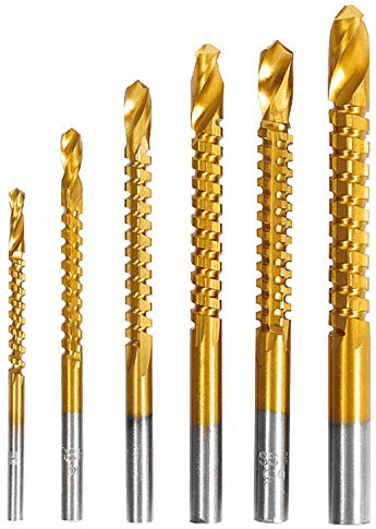 Titanium Coated HSS Twist Drill Bits - 6pcs 3-8mm Serrated Grooving Cutting Carpenter Side Cutting Tap Spiral Saw Drill Bit Woodworking Wood Metal Plastic Hole Holesaw Tool