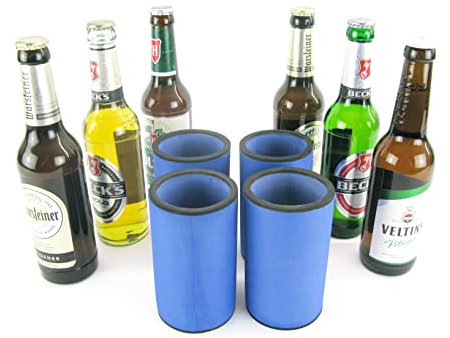 asiahouse24 4 x refrigeratori per bevande blu – refrigeratore per bottiglie di birra lunghe 0,33 L in neoprene spesso 5-6 mm per un migliore raffreddamento, modello 2021