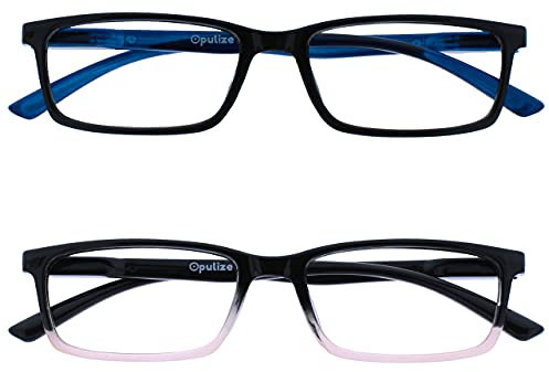 OPULIZE See Gafas Lectura Filtro Luz Azul x2 Estrecha Bisagras de Resorte Mejoran Sueño Reducen Dolor de Cabeza Ordenador Videojuegos Antirreflejante Negro Rosa Hombre Mujer BB9-14 +3.00