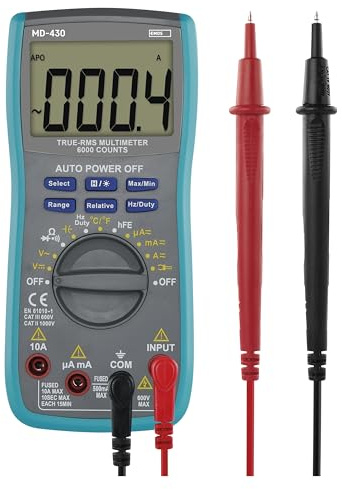EMOS Digital-Multimeter CATIII 600V, True RMS Auto-Range Strommessgerät 6000 Counts mit Meßspitzen, Reduktion und Sonde, Memory-Funktion, inkl. Batterie, Blau, M0430