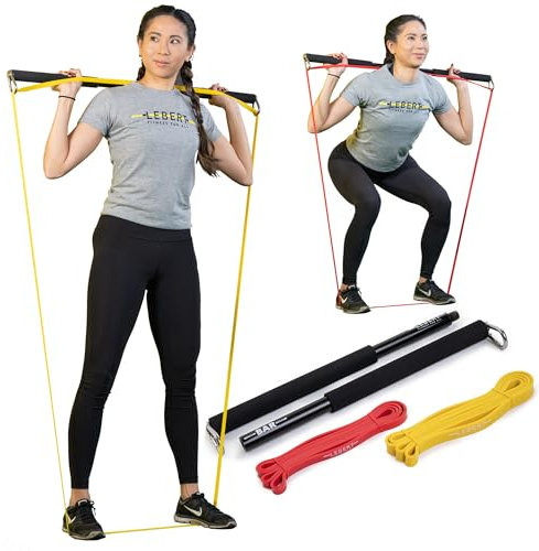 Lebert Widerstandsstange mit 2 Latex-Widerstandsbändern – Trainingsstab für Ganzkörpertraining zu Hause & unterwegs – Tragbar, stabil & inklusive Online-Coaching