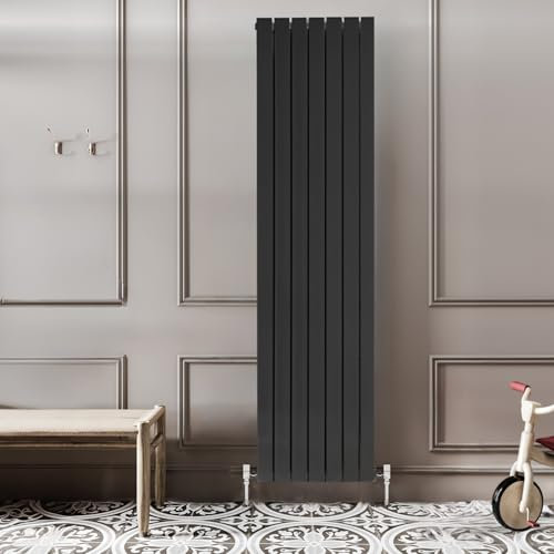 Go Bathrooms Pinta 1200 x 476mm Vertical Radiator Black Flat Panel Double Column Tall Upright Radiator Matt Black Wall Mounted Central Heating Includes Mounting Brackets