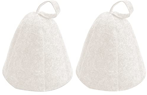 2 Pièces Chapeau Sauna en Feutre, Bonnet de Sauna, Anti-Chaleur Casquette de Sauna, Hat Sauna Chapeau pour Homme et Femme, Accessoire de Sauna pour Bain Vapeur (Blanc)