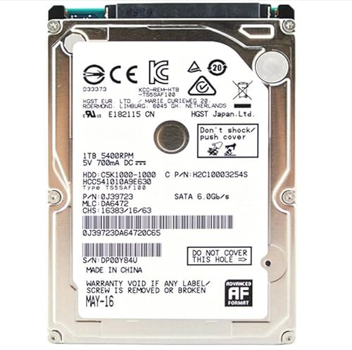 MIDTY HDD per Hgst 1 TB 2.5 SATA 6 Gb/s 32 MB 5400 RPM 9.5 MM per Disco Rigido Interno per Notebook HDD per HCC541010A9E630