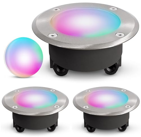 SSC-LUXon 3er Set VISKOS Bodeneinbaustrahler Aussen flach LED mit Smart Lampe WLAN RGB - Bodenstrahler befahrbar kompatibel mit Alexa, Siri & Google