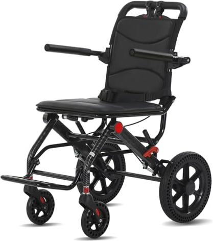 Ultra Light Portable Folding Transport Wheelchair Lightweight Transport Travel Chair Support Aluminum Wheelchair for Adults and Seniors with Handle