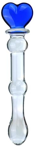 ROOM OF DOOM - Glass Wand Dildo with Coloured Adornments (Blue-Heart)