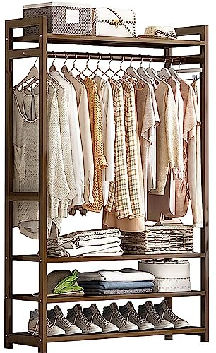angelfanmily Perchero Burro de Bambú, Armario Abierto Madera Perchero de Pie con Zapatero, Vestidores Armarios Abiertos, Multifuncional Perchero de Ropa para Dormitorio Salón, Carga 120 kg