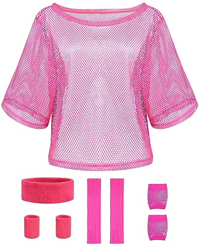 Aomig 80-tal Neon Fancy Dress Kostymtillbehörsset, 1980-tal Retro Tema Festdekoration Outfit För Kvinnor Flickor