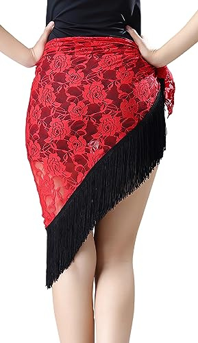 Women's Fringe Dance Skirts, Tassel Latin Dance Hip Scarf Dress, Lace-up Tango Dance Skirt Apron for Halloween Rave Party Costume Outfits, Tassel Scarf Wrap Skirt for Tango chacha Salsa Samba Rumba