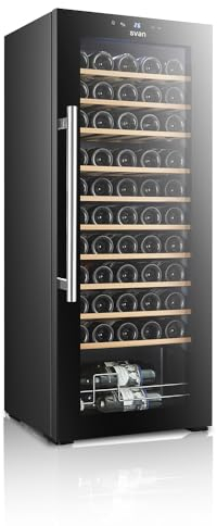 SVAN Vinoteca 55 Botellas Negro SVN5500S. 85W, Display LED táctil, Pantalla Digital Exterior, 10 Baldas de Madera, 1 Rejillas Metálicas, Clase de Eficiencia Enérgetica G