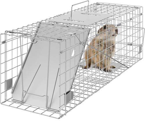 VEVOR Trampa para Animales 610x203x203 mm Jaula Plegable para Trampa para Gatos Alambre Galvanizado sin Crueldad con Asa Trampa para Conejos, Gatos Callejeros, Ardillas, Mapaches, Marmotas, Zarigüeyas