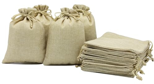 Leeyunbee 30 Stück 13x18 cm Geschenktüten, Schmuckbeutel mit Kordelzug, Jutesäckchen, Jutebeutel, Klein Geschenksäckchen für Schmuck Hochzeit Party Weihnachte (Primärfarbe)