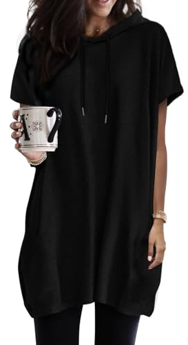 Dokotoo Camisetas Manga Corta Mujer Sudaderas con Capucha Ligera Holgada Camiseta Sudadera de Primavera Verano Camisa Oversize Blusa T-Shirt Negro 2XL