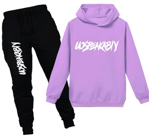 amropi Jungen Hoodie Trainingsanzug Sweatshirt Top und Jogging Hose Kleidungsset Violett-2, 11-12 Jahre