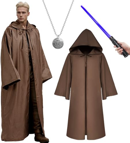HarnyLoom Disfraz Jedi Adultos Hooded Robe Marrón Negro Hombre Medieval Capa con Capucha Uniforme Completo Túnica Sudaderas Carnaval Halloween Cosplay