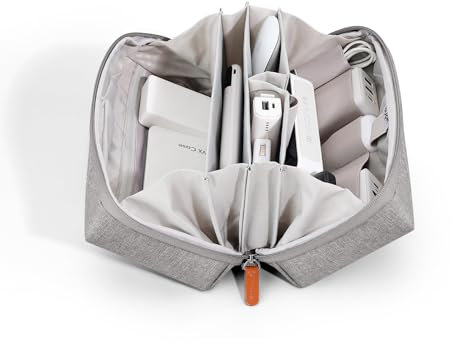 BUBM Tech Bag - Elektronischer Organizer & Zubehörtäschchen für MacBook Ladegerät, Kabel, Festplatten. wasserdichte Aufbewahrungstasche mit Fächern für USB-Adapter und Speicherkarten-Grau