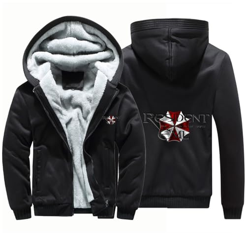 BYXLMS Felpe con Cappuccio in Pile da Uomo per Resident/Evil/Ombrello Full Zip Up Pullover Felpe con Cappuccio a Maniche Lunghe Giacche con Cappuccio Autunno Inverno-Black B||L
