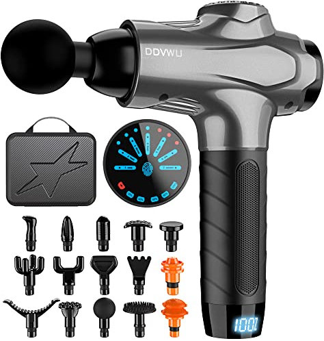 Massagepistole Massage Gun Elektrisches Massagegerät, Muskel Massagepistole mit 15 Massageköpfen, Handmassagegerät für Nacken Schulter Tiefen, H2-Gray2