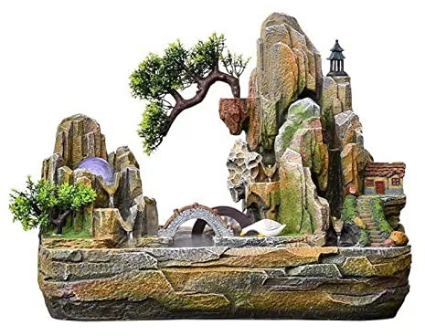 Fuente de mesa con cascada Fuente de interior Fuente de mesa Cascada Rocalla Árboles falsos Relajación Fuente de agua Fuente for el hogar y la oficina Decoración de espacios interiores Fuente de mesa(