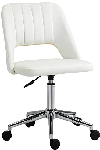 Vinsetto Modern Office Chair, Velvet-feel Fabric Desk Chair with Wheels, Comfy Armless Swivel Vanity Chair for Makeup, Nail Tech, Bedroom, Cream White