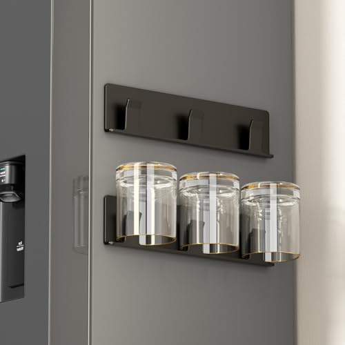 Vaisoeny Cup Holder, 2 Pack Wine Glass Rack, No Drilling Installation Wine Glass Holder Wall Mounted for Dining Room, Kitchen and Bar (Black)