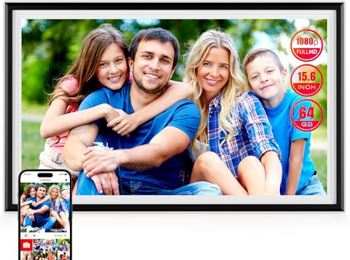 KPKUE Smart WiFi Digital Picture Frame - 15.6-inch Full HD Touchscreen, 64GB Electronic Photo Frame Wall Mountable for Home Decor, Supports USB&SD Card, Share Precious Memories via Frameo App Anywhere