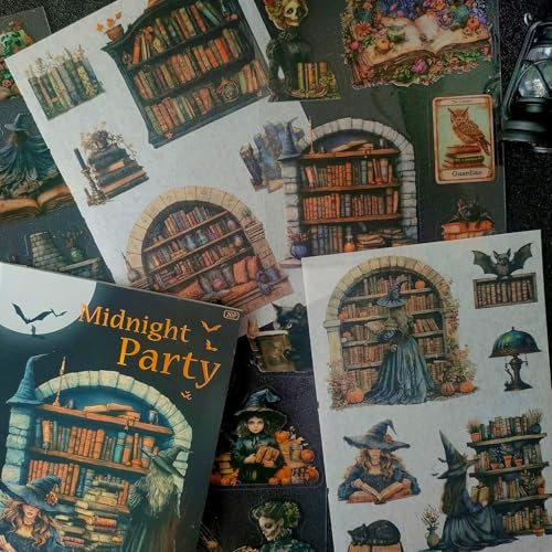 20 fogli Scrapbook Stickers Accessori per Bullet Journal,Adesivi Gotic Hexen a tema Halloween per decorazioni,journaling, album fotografici, blocchi note,computer,scrapbooking(Gothic Library)