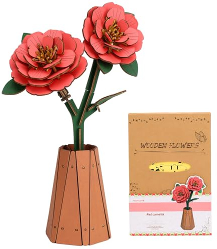 Puzzle 3D Bois Camélia, Loisir Creatif Adulte, DIY Fleur Artificielles