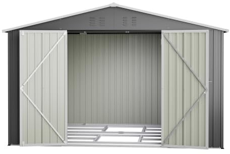 Abri compact avec base en métal (229 x 111 x 182 cm) – Résistant aux intempéries et verrouillable, idéal pour terrasse et jardin – Gris