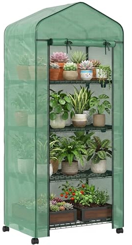 Outsunny Serra da Balcone a 4 Livelli con 4 Rotelle 69x50x165 cm Verde
