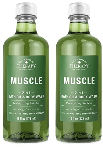 Village Naturals Therapy Muscle Foaming Bath Oil and Body Wash 16 oz. 2 pack, Green, 16 oz