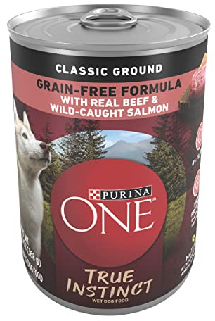 Purina ONE Wet Dog Food True Instinct Classic Ground Grain-Free Formula With Real Beef and Wild Caught Salmon High Protein Wet Dog Food - (Pack of 12) 13 oz. Cans