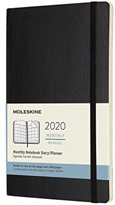 Moleskine Monats Notizkalender, Taschenkalender, 12 Monate, 2020, Large, A5, Soft Cover, Schwarz
