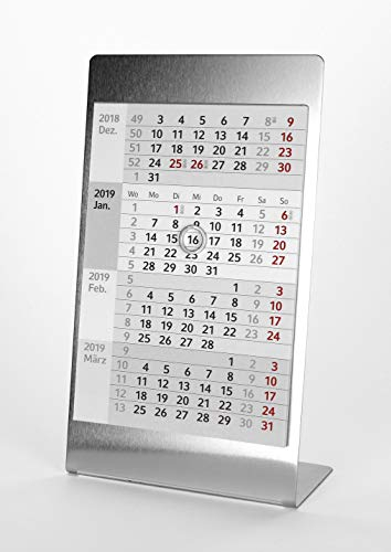 HiCuCo 4-Monats-Tischkalender für 2025 + 2026 - Aufstellkalender - Edelstahl - TypE5 (Edelstahl)