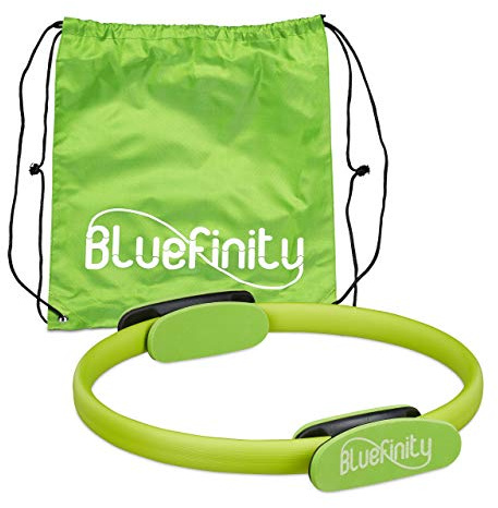 Relaxdays Bluefinity Aro Pilates con Ejercicios, Agarraderas, Acolchado, Anillo Resistencia, Yoga, Fibra Vidrio, Ø 37cm, Verde
