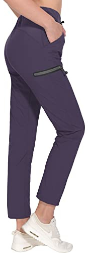 Little Donkey Andy Byxor dam stretch utomhus vandringsbyxor bomull mjuk joggare dragsko fickor med dragkedja joggingbyxor vandringsbyxor funktionella byxor, violett, S