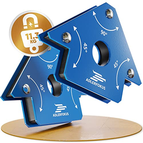 Adlerfokus 2x Schweißmagnet [KRAFTVOLL] Schweißwinkel Set mit 11,3 KG Haftkraft - Magnetwinkel mit 45°, 90°, 135° - Schweißzubehör - Winkelmagnet für Schweißer - Schweissmagnet zum Heften