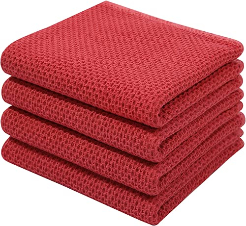Moosfor Geschirrtücher 100% Baumwolle, 4er Set 32 x 72 cm, Weiche Geschirrhandtücher Küchenhandtücher Saugfähig Küchentücher Dicke Premium Geschirrtuch Spüllappen Putzlappen, Rot